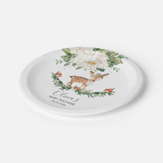 アイボリーフローラディアウッドランド動物ベビーシャワーガール ペーパープレート (アングル)