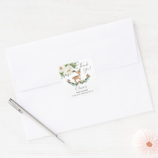 アイボリーフローラディアファウンベビーシャワー誕生日のお気に入り スクエアシール (封筒)