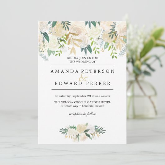 アイボリーフローラバラ結婚グリネリー赤面ピンク 招待状 (スタンド正面)