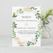 アイボリーフローラバラ結婚リース赤面ピンク 招待状 (スタンド正面)