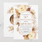 アイボリーフローラパンパスグラスパームフォト50誕生日 招待状 (正面/裏面)