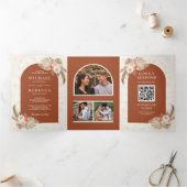 アイボリーフローラパンパステラコッタQRコード結婚ズ 三つ折り招待状 (内部)