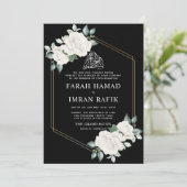 アイボリーフローラフレームブラックイスラム結婚教徒 招待状 (スタンド正面)