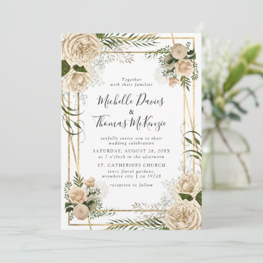 アイボリーフローラブーケエレガントウェディング招待状 招待状 (スタンド正面)