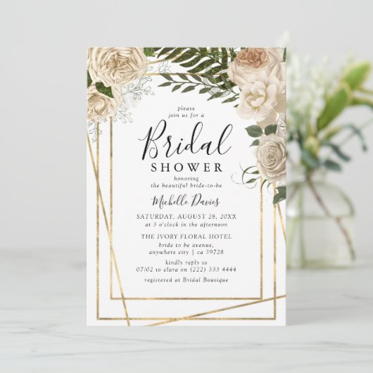 アイボリーフローラブーケエレガントブライダルシャワー 招待状 (スタンド正面)