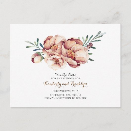 アイボリーフローラブーケ水の色の秋日付を保存 案内ポストカード (正面)