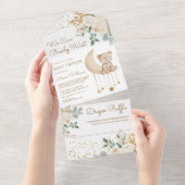 アイボリーフローラムーンかわいいテディベア赤ちゃんシャワー オールインワン招待状 (貼ってはがせる)