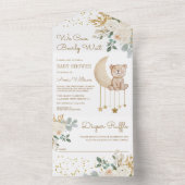 アイボリーフローラムーンかわいいテディベア赤ちゃんシャワー オールインワン招待状 (内側)