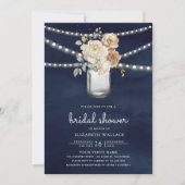 アイボリーフローラメイスンジャール写真海軍ブライダルシャワー 招待状 (正面)