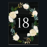 アイボリーフローラリースとGreenery Black 結婚's テーブルナンバー<br><div class="desc">これらの植物系のテーブル番号は、フローラリースをアイボリーとクリーム色で特色とし、ソフトな緑と金ゴールドフォイルの詳細フェイクがアクセントになっている。結婚式、披露宴、ブライダルシャワー、ディナーにフォーマル最適で救済、機能とスタイルの両方でゲストを導く。ニュートラルなカラーパレットは、素朴から洗練までの幅広いデコテーマと美しくペア。表の番号を追加して、イベントひな形とシームレスに連携してパーソナライズする。</div>