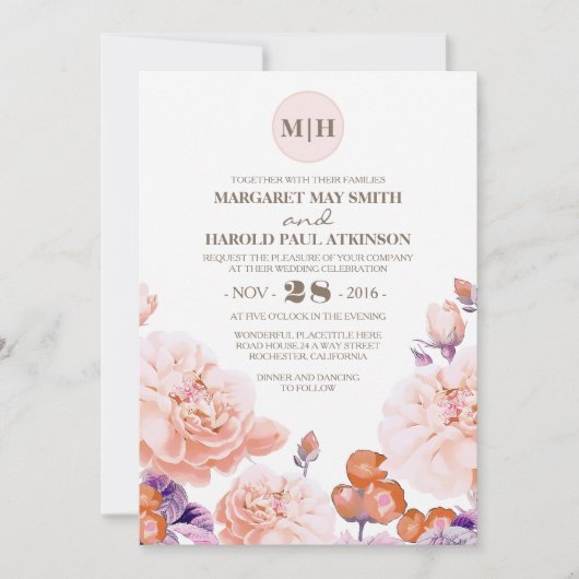 アイボリーフローラヴィンテージエレガント庭園の結婚式 招待状 (正面)