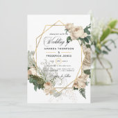 アイボリーフローラ多角形素朴結婚式招待状 招待状 (スタンド正面)