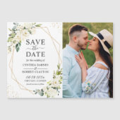 アイボリーフローラ幾何写真日付磁石を保存 (正面)