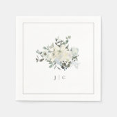 アイボリーフローラ水の色の結婚イニシャルナプキン スタンダードカクテルナプキン (正面)