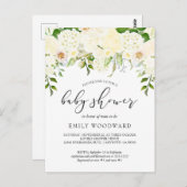 アイボリーフローラ水カラーベビーシャワー招待状 ポストカード (正面/裏面)
