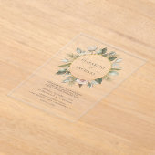 アイボリーフローラ水カラー金ゴールド結婚円 アクリル招待状 (レイダウン)