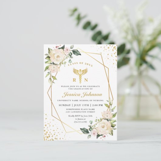 アイボリーフローラ看護学校卒業招待状 ポストカード (スタンド正面)