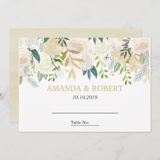 アイボリーフローラ結婚バラのテーブルプレイスピンク 招待状 (正面/裏面)