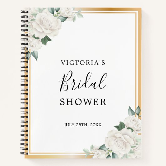 アイボリーフローラ金ゴールドフレームブライダルシャワーギフトリスト ノートブック (正面)