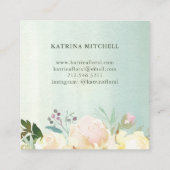 アイボリーフローラ|淡い緑の水彩 スクエア名刺 (裏面)