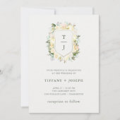 アイボリーフローラ（緑） | 水彩結婚紋 招待状 (正面)