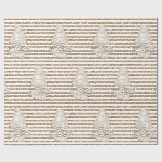 アイボリーブライダルシャワー結婚ズケーキグリッターストライプ ラッピングペーパー (フラット)