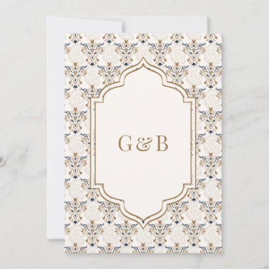 アイボリーブラウンイカットアナンドカラジシーク結婚ズ 招待状 (裏面)