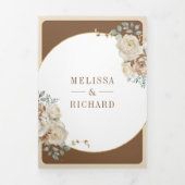 アイボリーブラウンベージュフローラ金ゴールドすべて結婚の 三つ折り招待状 (カバー)
