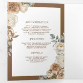 アイボリーブラウンベージュフローラ金ゴールドすべて結婚の 三つ折り招待状 (内部最初)