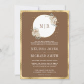 アイボリーブラウンベージュフローラ金ゴールドすべて結婚の 招待状 (正面)