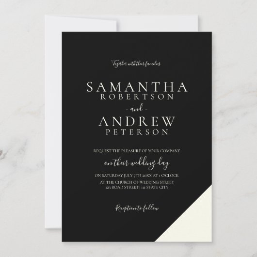 アイボリーブラッエレガントクシンプル結婚タイポグラフィ 招待状 (正面)