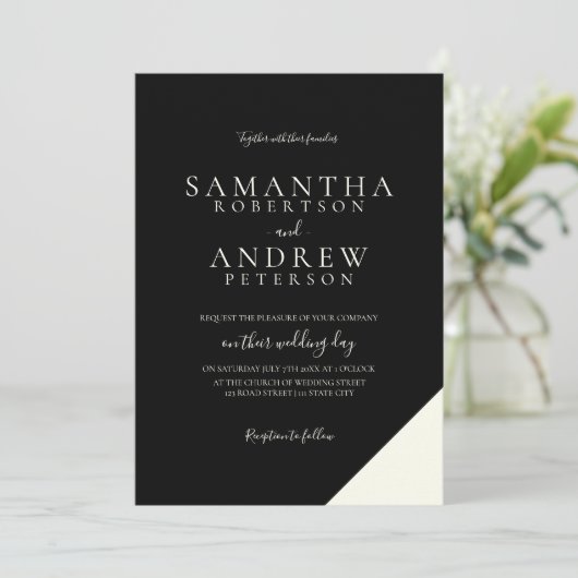 アイボリーブラッエレガントクシンプル結婚タイポグラフィ 招待状 (スタンド正面)