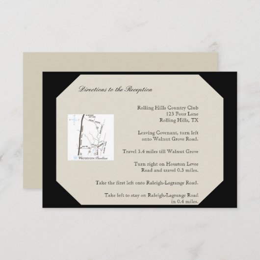 アイボリーブラックと金ゴールドダマスクの結婚式の指示 エンクロージャーカード (正面/裏面)