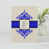 アイボリーブラックアンドブルーダマスク結婚式招待状 招待状 (スタンド正面)