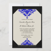 アイボリーブラックアンドブルーダマスク結婚式招待状 招待状 (裏面)