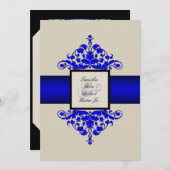 アイボリーブラックアンドブルーダマスク結婚式招待状 招待状 (正面/裏面)