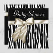 アイボリーブラックゼブラベビーシャワー招待状 招待状 (正面/裏面)