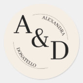 アイボリーブラックミニマリストモノグラム結婚ズ ラウンドシール (正面)