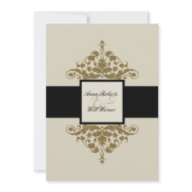 アイボリーブラック&金ゴールドダマスクウェディング招待状