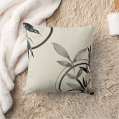 アイボリーブラック&金ゴールドミニマリストウォーター葉カラー クッション (ブランケット)