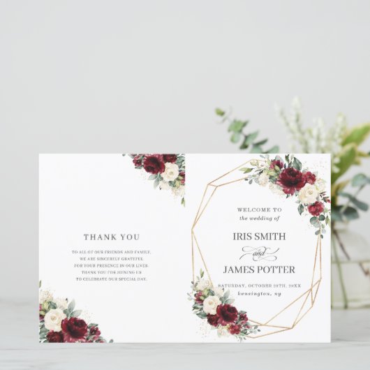 アイボリーブルゴーニュフローラ折り畳み結婚式 プログラム (スタンド正面)