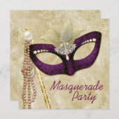 アイボリーブルゴーニュマスカレードパーティー 招待状 (正面/裏面)