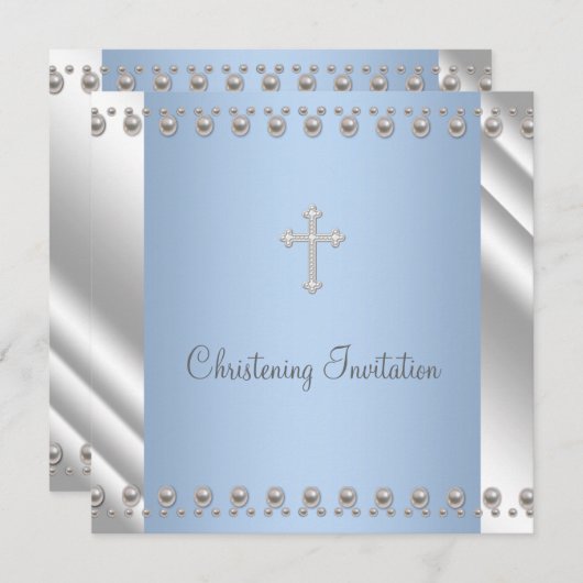 アイボリーブルーパールクロスボーイ《キリスト教》洗礼式や命名式 招待状 (正面/裏面)
