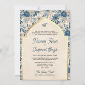 アイボリーブルーフローラフォトアナンドKarajシーク結婚ズ 招待状 (正面)