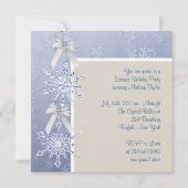 アイボリーブルーホワイトスノーフレークSweet sixteen誕生日 招待状 (裏面)