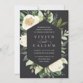 アイボリーブルーム | 幾何学的な花フレーム ウェディング 招待状 (正面)
