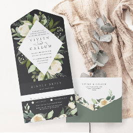 アイボリーブルーム | 水彩花フレーム結婚式 オールインワン招待状