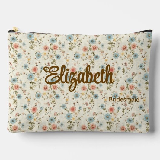 アイボリーブルー赤面ロマンチックフローラ結婚披露宴 アクセサリーポーチ (正面)