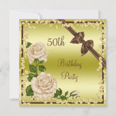 アイボリーブロッサム、弓&ダイヤモンド50誕生日 招待状 (正面)