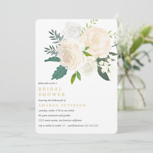 アイボリーブーケフローラ結婚ブライダルシャワーピンク 招待状 (スタンド正面)